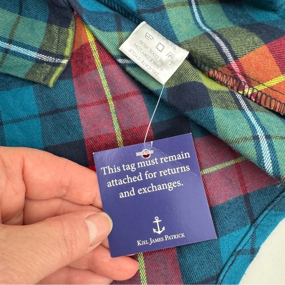 NWT Kiel James Patrick Size L Flannel Tartan Plaid Dress Tie Waist Pockets - Picture 11 of 15